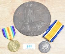 WW1 Casualty British War and Victory Medal pair correctly impressed 41951 PTE. W. BRADBURY. R.