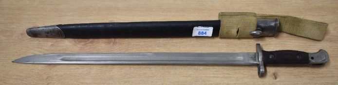 WW1 period 1907 Sanderson bayonet for Lee Enfield SMLE, wood grips with clean hilt, working