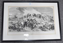 Battle of Waterloo, June 18 1815, mounted, framed and glazed contemporary military black and white