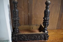 A period oak carved hall table , with just two front legs this would be designed to fasten to a wall
