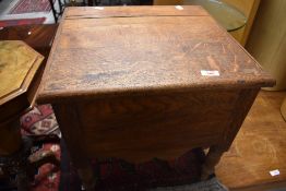 A period oak box commode on turned legs, approx dimensions H44 W44 D41cm