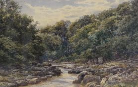 Robert Rampling (British 1836-1909) watercolour, rocky edged stream scene, signed lower right,