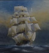 Ron Farmer (British Contemporary) watercolour, maritime scene depicting a clipper ship at sea,