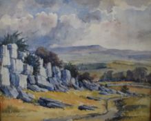 A 20th century watercolour 'Dalton Craggs' a study of the rock face with a view over the Yorkshire