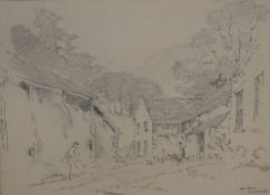 *Local Interest* 20th century graphite sketch 'Old Farm Ambleside' farmers tend to chickens on a