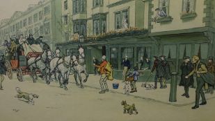 After Cecil Aldin (British 1870-1935) chromolithograph 'The Mitre at Oxford', showcasing a coach and
