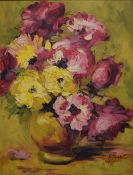 James Brindle (British 1893 - 1977) impasto oil on board, depicting a vase of flowers in pinks and