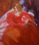 After Christine Comyn (Belgian 1957) Embellished print on canvas 'To the Ball', an expressive