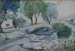 M.Shawz (20th Century) watercolour, a bridge over a river scene possibly in The Lake District or