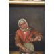 A small 19th century type oil on board/panel, a continental woman preparing fish, unsigned, within a - Image 3 of 3
