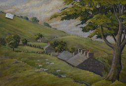 H Leslie Adamson RCA (20th Century) Pastel 'Field Slopes Above Conwy Old Road', a pastoral landscape