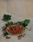 Stephen J. Darbishire (British b1940) oil on board, still life study of redcurrants, signed lower