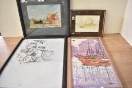 A selection of four 20th-century artworks in varying styles, to include a signed 1989 Philip Crome