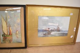A print after P H Mason depicting ships in a harbour, mounted framed and glazed 51cm x 38cm sold