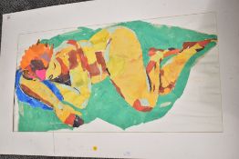 A pair of artworks on board, an other worldly portrait in greens, initialled and dated lower