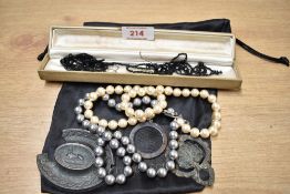 A selection of 20th-century costume jewellery, to include a Mojolica double-layered pearl necklace