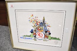 A serigraph cel celebrating the 20th anniversary of Walt Disney World mounted framed and glazed 48cm