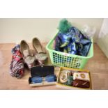 A collection of ladies accessories circa 1930-1950s, comprising a pair of blue tinted butterfly