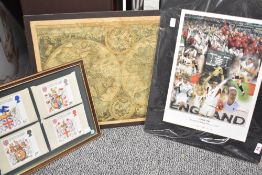 A selection of prints, England Rugby World Cup 2003 Winners Poster in black card mount 38cm x 27.5cm