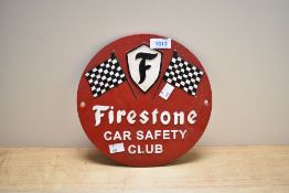 A cast Firestone Car Safety plaque