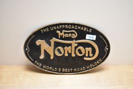 A cast The Unapproachable Manx Norton The Worlds Best Road Holder plaque