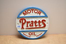 A cast Pratts Motor Oil Medium Heavy plaque
