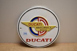 A cast Ducati sign. Ducati Meccanica, Belogna