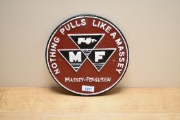 A cast Massey Ferguson plaque. Nothing Pulls like a Massey