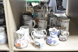 A quantity of Victorian pottery ewers/jugs, to include Masons Ironstone china; Mayer and Newbold