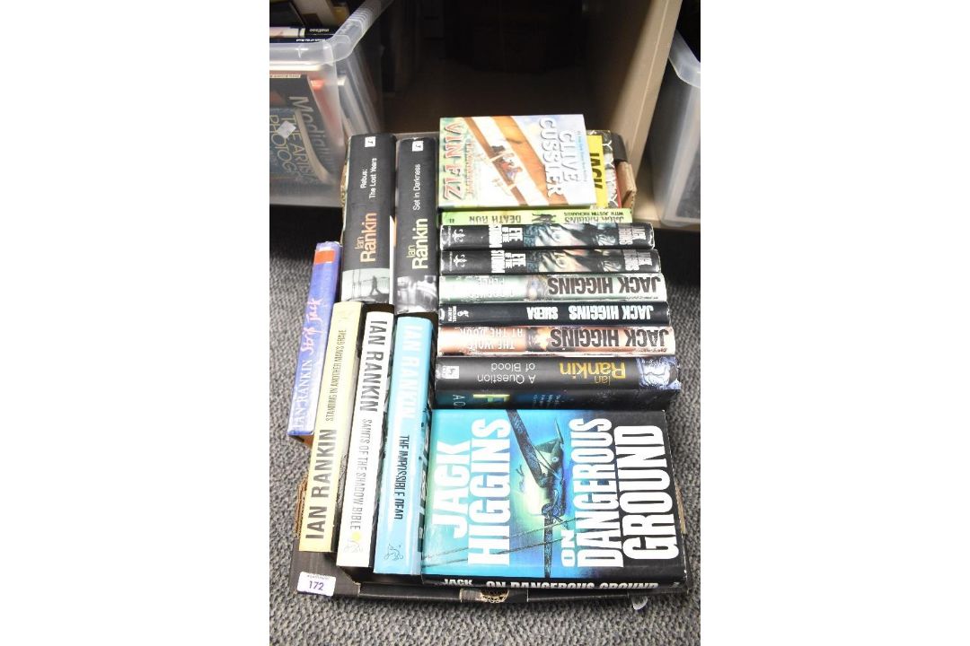 A collection of modern hardback fiction books, to include authors Jack Higgins, Clive Cussler and