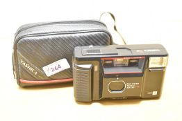 Yashica T AF 35mm compact camera, with a built in Carl Zeiss Tessar 35mm f/3.5 lens. With camera