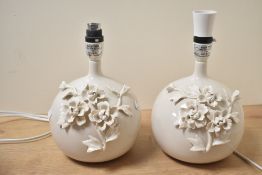 Two modern Homebase ceramic lamp bases, of rounded form with 3-dimensional flower decoration, (2),