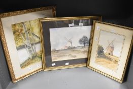 R Ball (British Contemporary) Watercolour, depicting silver birch trees beside a river, signed and