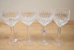Four 20th-century Waterford Crystal Colleen Hock Glasses, featuring a rounded bowl that narrows