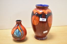 A Pole Pottery Lava/Volcano Exodus pattern baluster vase 22cm sold along with a Poole Pottery