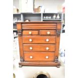 A Victorian tabletop mahogany chest of drawers, presumed apprentice piece, with a two over three