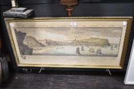 A large late 20th-century framed reprint of 'A South Prospect of Scarborough in the County of
