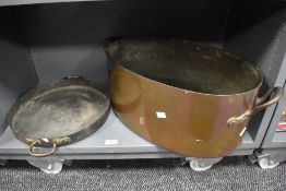 Two large early 20th-century copper items, to include a basin and a pan, unmarked, (2), condition