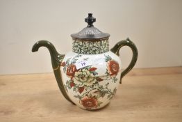 A late 19th-century Doulton Burslem for J.J. Royle of Manchester earthenware self-pouring teapot,