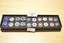 A boxed selection of paired enamelled cuff links to include a Union Jack example.