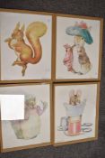 After Beatrix Potter, a group of four reproduced colour prints, Squirrel Nutkin, Benjamin Bunny, The