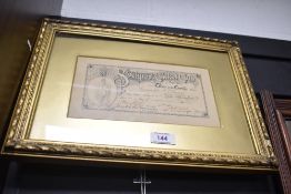 A late 19th-century framed certificate from the Stockport Cricket Club, certifying Councillor J.