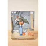 A modern Les Editions Braun of Paris print on canvas of Paul Cézannes 'La vase bleu', 20cm x 25cm,