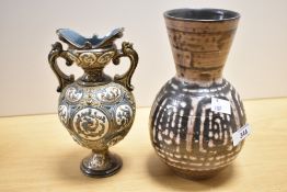 A 19th-century Austrian Gerbing and Stephan majolica vase, with a bulbous, urn-like body and two
