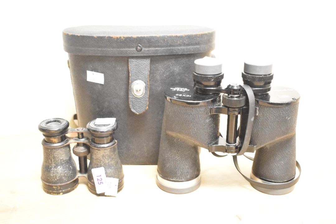 Two 20th-century binoculars, to include a small French Lemaire Paris example and a large Chinon - Image 1 of 3