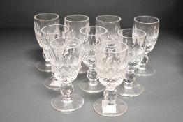 A quantity of 20th-century Irish Waterford crystal Colleen port wine glasses, featuring a diamond