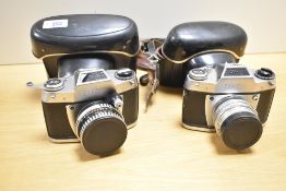 Two Ihagee Exa 500 35mm cameras, with Carl Zeiss Tessaer 50mm f2.8 and Meyer-Optik Primagon 35mm