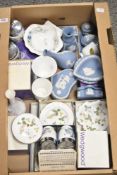 A selection of late 20th-century Wedgwood bone china and blue jasperware, the bone china includes