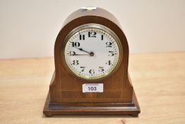 An early 20th-century Swiss oak Edwardian-style Buren mantel clock, of balloon form with 8-day
