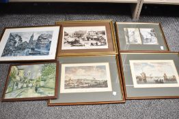 A selection of framed late 19th to early 20th-century French prints and etchings, (6), condition